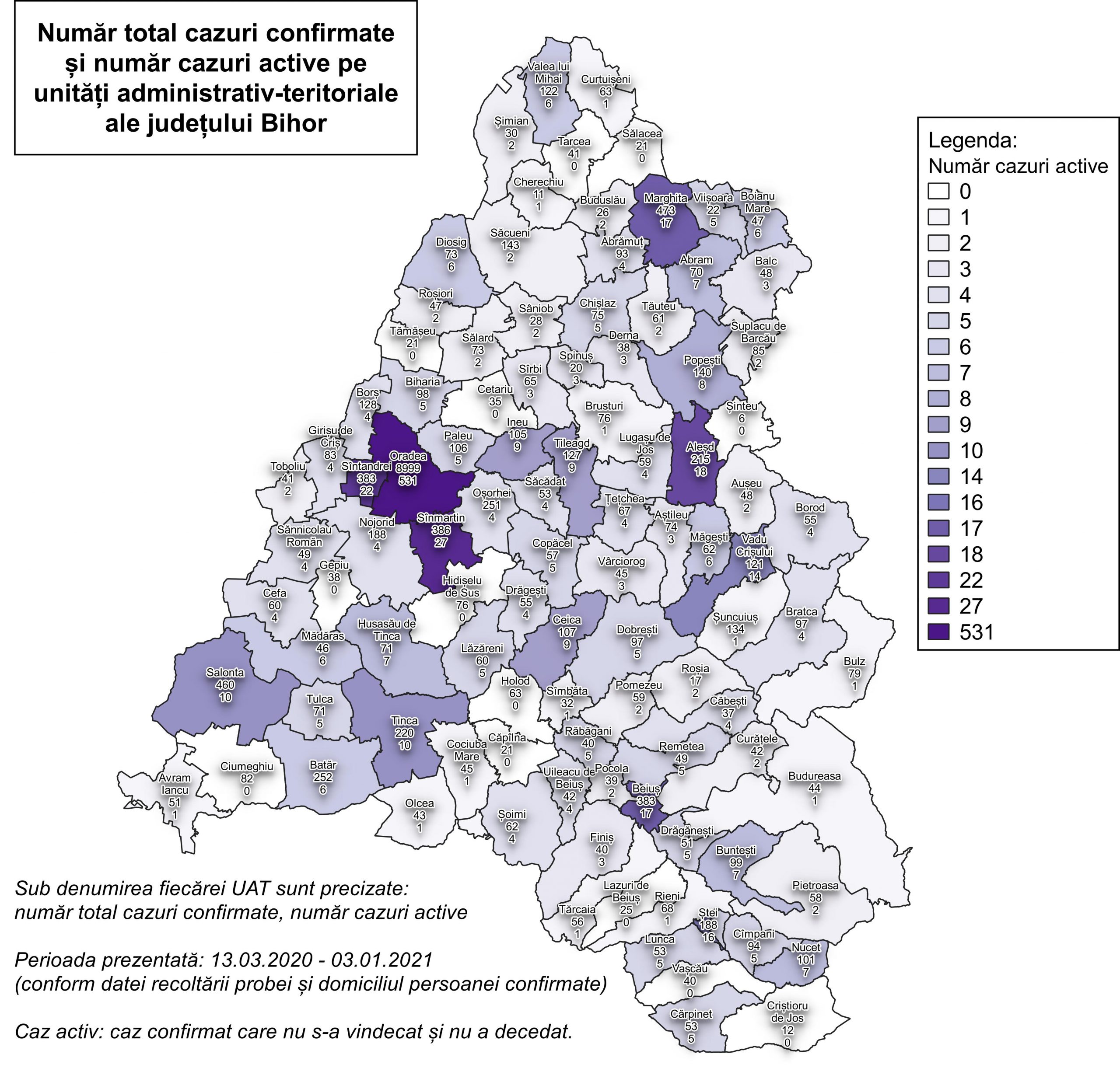 HARTA cazurilor totale și active de COVID 19 în Bihor În 13 comune nu